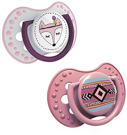 LOVI Ciuccio 18 Mesi+, Succhietti Bimba con Tettarella in Silicone, Suggerimento dinamico, Collezione Indian Summer, 2 pezzi, Rosa