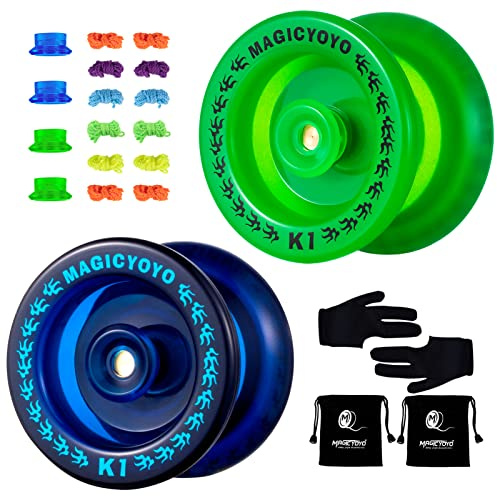 YOSTAR K1 Yoyos Pack of 2, Tug-Return Trick Yoyo for Kids & Beginner | Vaual Responsive Yoyo Master Pack, Plastic Pro Yo-Yo Set, Yo-yo Ball, with 12 Strings, Glove, Bag, 4 Hubstacks