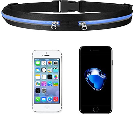 Running Belt, Women Men Dual Pocket Expandable Mobile Phone Holder Bum Bag, Adjustable Waterproof Waist Runner Pouch, Running Waist Pack Fits All Mobile Phones, for Fitness Cycling Hiking Sport