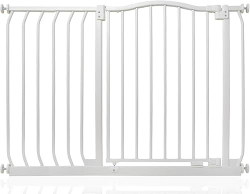 Safetots Curved Top Hundgrind, 98cm - 107cm, Mattvitt, Tryckmonterad Trappgrind, Barngrind för Dörrar, Hallar och Utrymmen, Säkerhetsbarriär, Enkel Installation