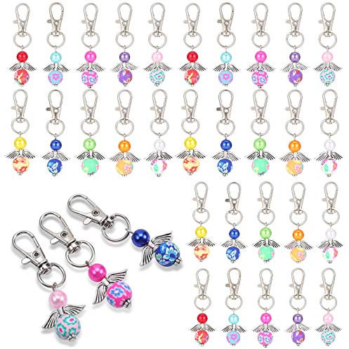 30 Stück Perlenengel Anhänger Schutzengel Anhänger Schutzengel Schlüsselanhänger Engel Charme Perlenengel Anhänger Engel Flügel Charme Engel für DIY Hochzeit Schmuck Halskette Basteln Zufällige Farbe