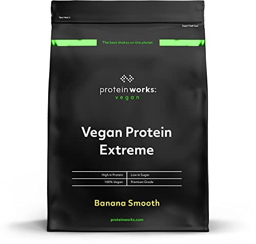 Protein Works - Vegan Protein Extreme, Added Vitamin Blend, Vegan Protein Powder, Plant Based Protein Shake, 57 Servings, Banana Smooth, 2kg