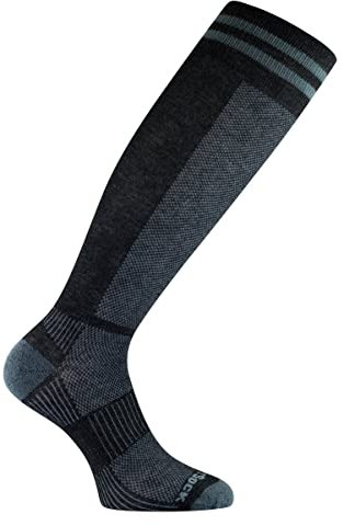 Wrightsock Profi Socke, optimal für Ski- oder Militärstiefel, Modell Coolmesh II in schwarz grau, Anti-Blasen-System, doppel-lagig, OTC kniehoch extra lang, Gr. XL