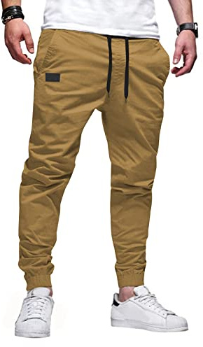 JMIERR Mens Casual Joggers Cotton Twill Chino Pants, D Khaki, M