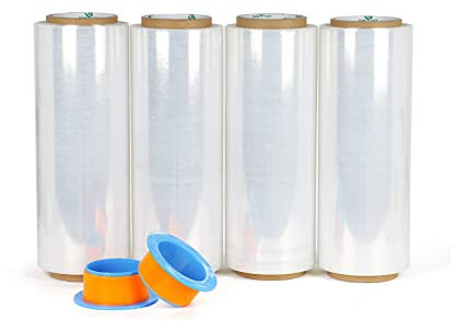 4 Rollen Stretchfolie Transparent Strechfolienrolle - Wickelfolie - Handstretchfolie 300mmx250m Verpackungsmaterial - Verpackungsfolie - Folie Für Möbel - Folien Für Umzug - Umzugsfolie,BOMEI PACK