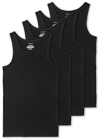 Comfneat Men's 4-Pack Big & Tall Tight Fit A-Shirts Tank Tops Sleeveless Undershirts Stretchy Cotton Spandex Base Layers (Black 4-Pack, 5XL)
