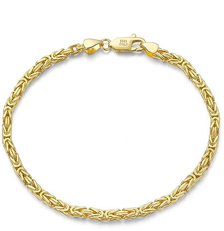 KnSam Bracelet Chaîne Maille Royale, Bracelet Souple Argent pour Femme, 20CM, Doré