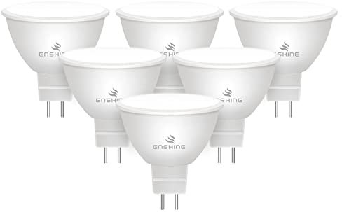 Enshine MR16 LED Bulbs Warm White 2700K, 12V Spotlight, Bi Pin GU5.3, 5W=50W, Non-Dimmable, 120° Beam Angle, 6Pack