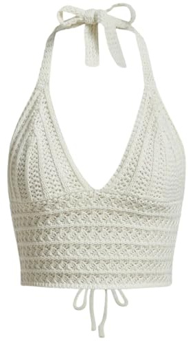Naileksi Top da donna con lacci senza schiena, all'uncinetto, crop top Y2k, slim fit, senza maniche, scollo a V, retro con lacci, canotta