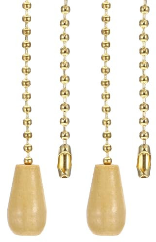 PATIKIL 1M 3.3ft Ceiling Fan Pull Chain, 2 Pcs Beaded Pulls Cord Extender Wooden Pendant for Fan Light Chandelier Table Lamp Pulling Switch, Gold Tone