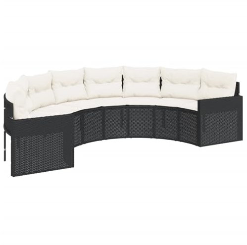 vidaXL Gartensofa mit Kissen Halbrund Schwarz Poly-Rattan, Terrassensofa, Loungesofa, halbrundes Sofa, Outdoor Sofa, Loungemöbel, Sofa halbrund