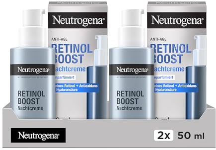 Neutrogena Retinol Boost Nachtcreme (50 ml), leichte Anti Aging Gesichtscreme mit Retinol, feuchtigkeitsspendende Gesichtspflege bekämpft sichtbare Zeichen der Hautalterung (Packung mit 2)