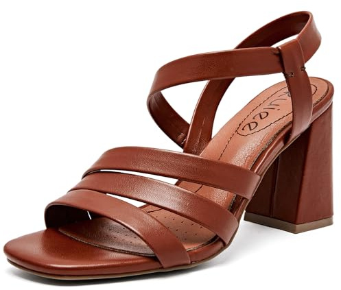 Ruiee Women's Heels Chunky Heeled Sandals - Square Open Toe Ankle Strappy Dressy Pump Block Heel Sandals Wedding Party Shoes for Women.2408084 Brown PU Size5.5