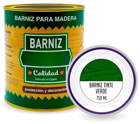 Tradineur - Bote de Barniz para Madera - Fabricado en España - Ideal para todo tipo de Maderas, vigas, cerchas, marcos, etc. - Capacidad de 750 ML - Verde