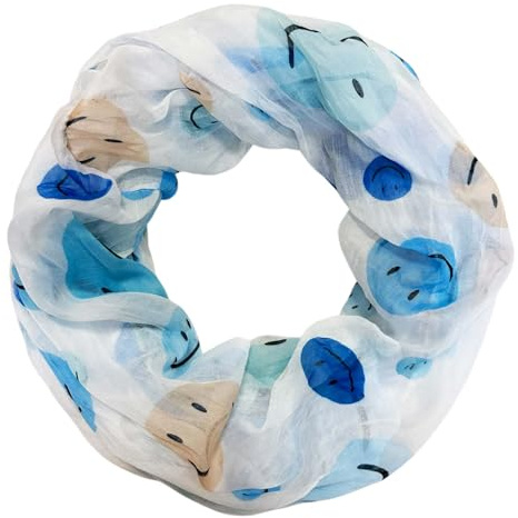 Jeamis smiley siden loop gradient vår rund halsduk unisex sommar höst lätt halsduk stola silke ansikte leende, blå, 160 x 48 cm