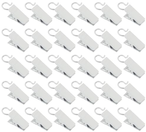 30 Pieces Curtain Clips, Curtain Clips with Hooks, Heavy-Duty Hook Clip Set forCurtain, Metal Curtains Hangers Clip, Home Decorations, Bathroom, Shower Curtains, Photo Decors(White)