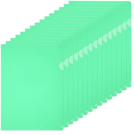 PATIKIL A4 plastmappar, 40-pack genomskinliga mappar l typ projektfickor pappersdokumentjacka omslag l formad transparent för dokument plast kontorsfil, 22 x 31 cm, grön