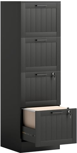 HOMCOM 4 Drawer File Cabinet with Lock, Vertical Filing Cabinet with Adjustable Hanging Bars for A4 and Letter Size File Folders, Printer Stand with Storage, Black