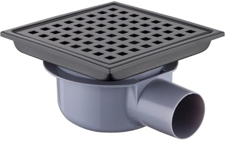 NEWFUN Caniveau de Douche Carré,15 * 15 Bonde de Douche, Siphon à 360, Siphon de Sol Anti-Odeur, Invisible, Utilisable en Positif et Négatif, Double Filtration, Peut être Carrelé, Argenté
