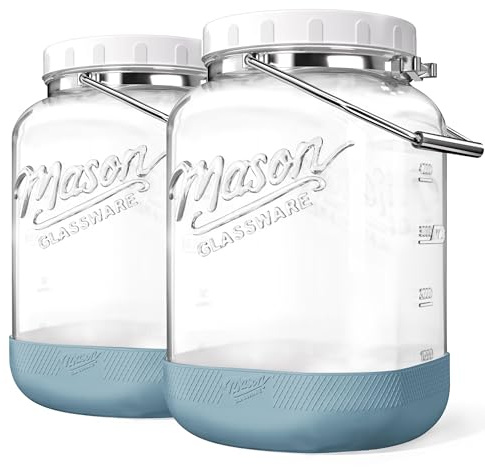 Absovetu Large Glass Storage Jars with Lids Airtight, 5.5 Litre, 2 Pack | Wide Mouth Mason Jars, Large Glass Containers with Lids, Fermentation Jars, for Flour Sourdough Fermenting Kimchi Pasta Rice