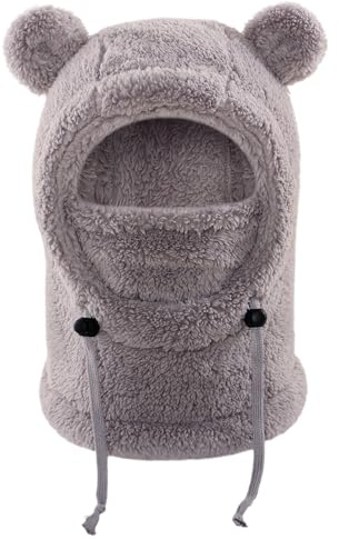 Generiskt barnvinterpannband – gosig fleece nackskydd | justerbar mössa med full täckning och halsvärmare – för barn, utomhus, sport, skidåkning, snowboard, cykel, skola, LJUSGRÅ