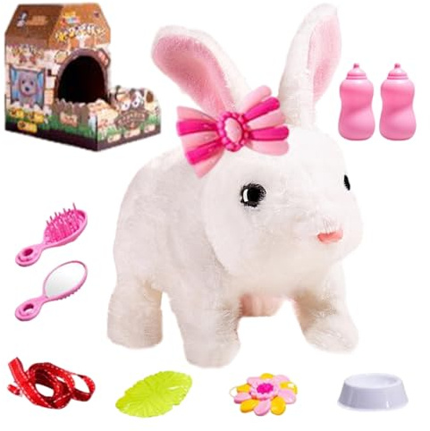 Kixolazr Jouets en Peluche de Lapin à l'Apparence Réaliste - Lapin Électrique avec Sons,Jouet en Peluche | pour Filles et Garçons Nouvel an Noël Pâques Jeu d'Intérieur à la Maison