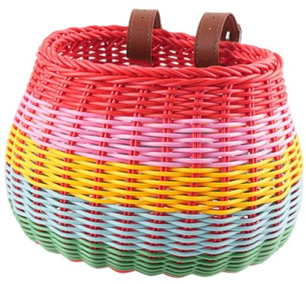 Cesta delantera para bicicleta, 23,5 x 15,5 x 16,5 cm, cesta de mimbre para bicicleta infantil, cesta de manillar trenzada extraíble para niñas y niñas, accesorios de bicicleta para la escuela, el