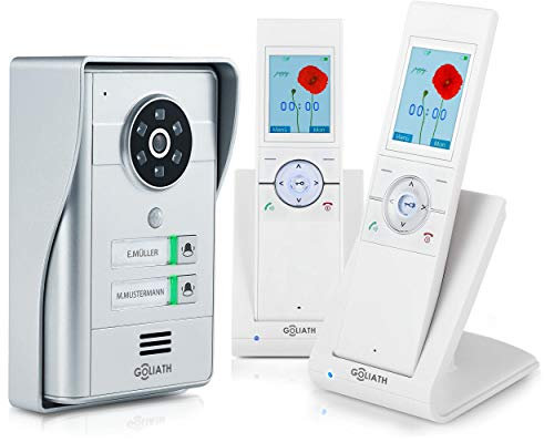 GOLIATH Funk Klingel Kabellos mit Kamera und Türöffner, Nachtsicht, Bewegungsmelder, Bildspeicher, Türklingel mit Kamera Kabellos, Video Türsprechanlage 2-Familienhaus Set