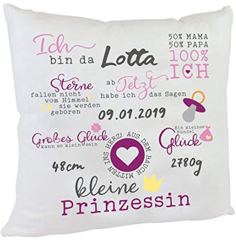 Kilala Personalisiertes Namenskissen Spruch zur Geburt oder Taufe Mädchen Kissen Geschenk Kuschelkissen Babykissen Farbe rosa