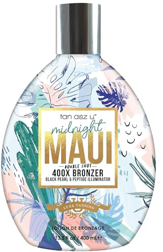 Tan Asz U Midnight Maui Tanning Lotion, Double Shot 400X Bronzer, Black Pearl & Peptide Illuminator, Tanning Lotion with Inktuition Tattoo Complex, 13.5 Fl Oz