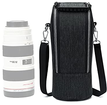 DLD-K Padded Thick Water-Resistant Lens Pouch Bag Case for Protect DSLR Camera Lens with Shoulder Strap Compatible With Canon 70-200/2.8 Nikon 70-200/2.8 SIGMA APO DG 70-300mm 1:4-5.6 (Black)