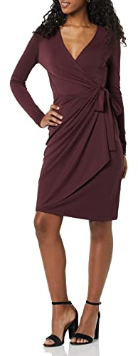 Amazon Essentials Vestido Cruzado clásico de Manga Larga (Disponible en Tallas Grandes) Mujer, Burdeos, XL