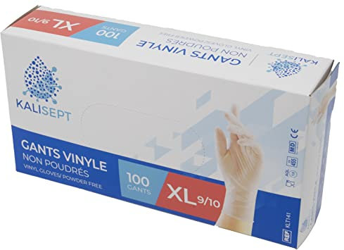 KALISEPT INTCO - Confezione da 100 - Guanti in vinile medico e industriale di alta qualità, standard applicabili. (non in polvere)