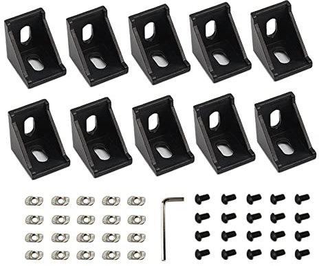 Zeberoxyz 10 STÜCK 3030 Eckwinkel Schwarz Rechtwinklig mit M6 Schrauben 3030Series für Schlitz 8mm Aluminium Extrusionsprofil Zubehör (3030 Serie Schwarz mit Mutter)