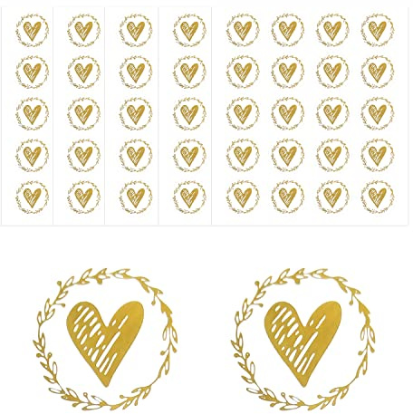 Heart Envelope Seals, Clear Gold Heart Stickers Decorative Envelopes Seal Self-Adhesive Round Sealing Sticker for Wedding Invitations Envelopes Greeting Cards DIY Party Favors A7AXXFT (Gold)