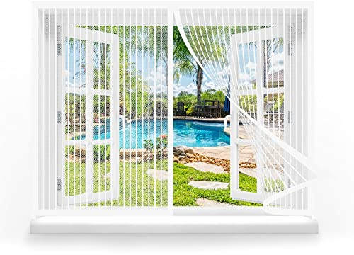 Tenda Zanzariera Magnetica Finestra 105 x 150 cm, Tenda Anti-insetti Zanzare, Impedendo agli Insetti di Entrare per Porte Finestre Balcone Soggiorno, Bianco
