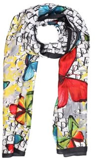 QUEEN HELENA Schal gemustert, leicht, bunt, elegant, Seide, SC019-1, Schwarz , Einheitsgröße