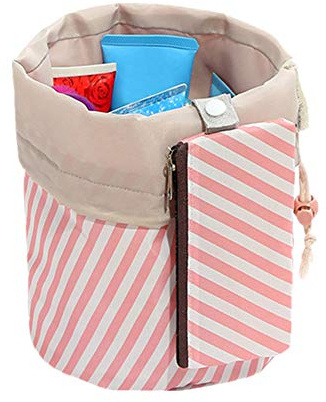 Makeup Bags for Women, Waterproof Round Travel Drawstring Make Up Organizer