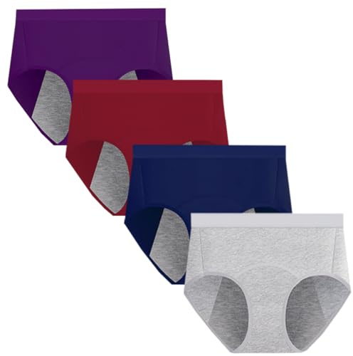 Lohhbve Mutandine da Donna a Vita Alta per il Ciclo Mestruale Confezione da 4 Biancheria Intima Mestruale Traspirante Impermeabile Mutandine in Cotone, Colore 1, S