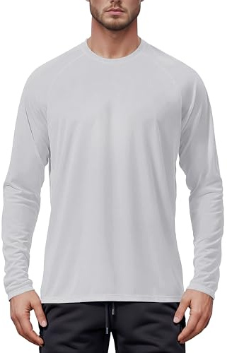 Tansozer UV Shirts for Men Long Sleeve Sun Protection Vests Rash Guard Swim Top Loose Fit Gym T-Shirts Light Hiking Shirt, Light Grey, M