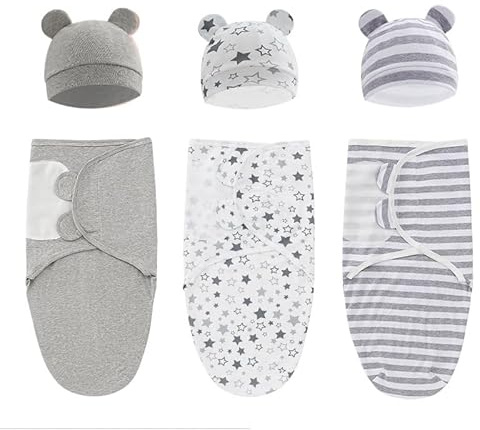 Aisawate 3 Pack Baby Swaddle Suit,Baby Swaddle Sack for 0-6 Months Newborn Breathable Organic Cotton Fabric, Toddler Blanket Wrap with Adjustable Velcro Newborn Baby Gifts, Grey