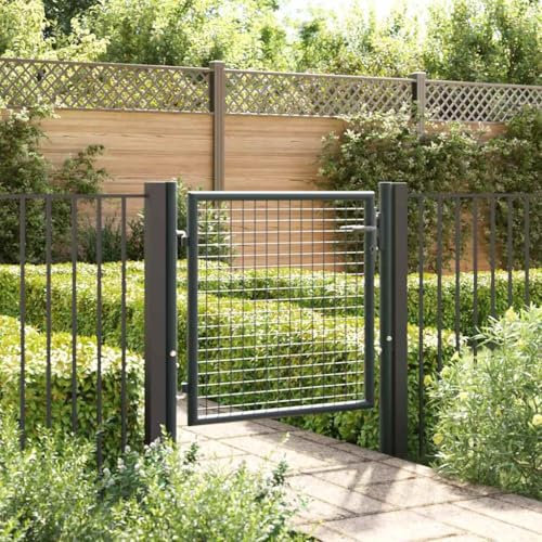 Metal Garden Gate, Swing Gate Entrance Security Door Mesh Galvanised Steel 100x125 cm Grey