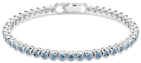 Swarovski Imber Emily Tennis Armband, Rhodiniertes Damenarmband mit Blauen Kristallen in Kesselfassung, Mit Faltverschluss, Armbandlänge: 16.5-18.5 cm, Armbandbreite: 0.3 cm