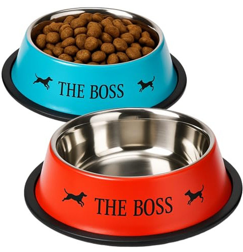MOLY Comedero de Acero Inoxidable Antideslizante para Perro, Gato y Mascotas 22 cm Azul | Cuenco Base de Goma Extraíble | Plato Resistente y Duradero | Fácil de Limpiar | Ideal para Perros y Gatos
