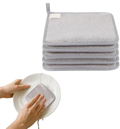 SSKHE Paños Limpieza Lavavajillas Alambre Espesamiento, Paños Limpieza Alambre Reutilizables de 20x20 cm para Húmedo Seco, Fregadores Multiusos para Utensilios de Cocina, Fregaderos Estufas (5 piezas)