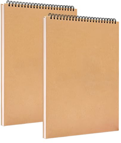 2 Piezas Cuadernos de Bocetos,60 Hojas/120 Páginas Cuaderno de Bocetos A4,Cubierta de Papel Kraft Marrón,120GSM Bloc de Dibujo en Espiral Sketchbook para Lápiz Acuarela Dibujo y Escritura Artistas