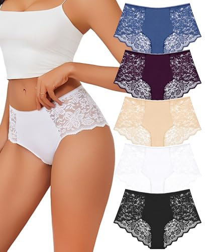 Sth Big Culotte Taille Haute Femme Coton et Dentelle sous vêtements Féminins Sexy Chic Respirant Lot Slip Femme Confortable Lingerie et Vêtements Sexy(S)