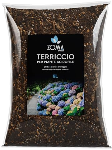 ZOMA Acizom Terriccio acidofile professionale con kanuma, Humus e sfagno cileno, Terriccio per ortensie e alzalee PH acido naturale senza concimazione chimica - Made in Italy - 6 litri