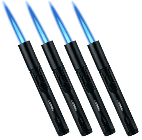 Sturmfeuerzeug, 4 Stück Stabfeuerzeug Gas Nachfüllbar, 15,4 cm Jetflamme Feuerzeug, Gasfeuerzeug Stabfeuerzeug Lang Für Kerzen, Küche, Camping, Kamin, Schwarz (Verkauft Ohne Gas)