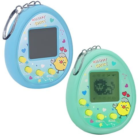 Tomedeks 2 Stück Elektronische Haustier Spielmaschine, Tragbar Handheld Virtuelle Haustiere Spielzeug mit Schlüsselbund, Tier Spielekonsole für Erwachsene und Kinder（C）